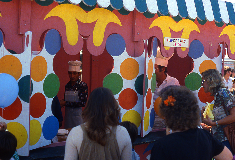 Funnel Cakes 2 Dollars at Westheimer Street Festival the early 1980s, shot on slide film by Keith Dotson. All rights reserved.