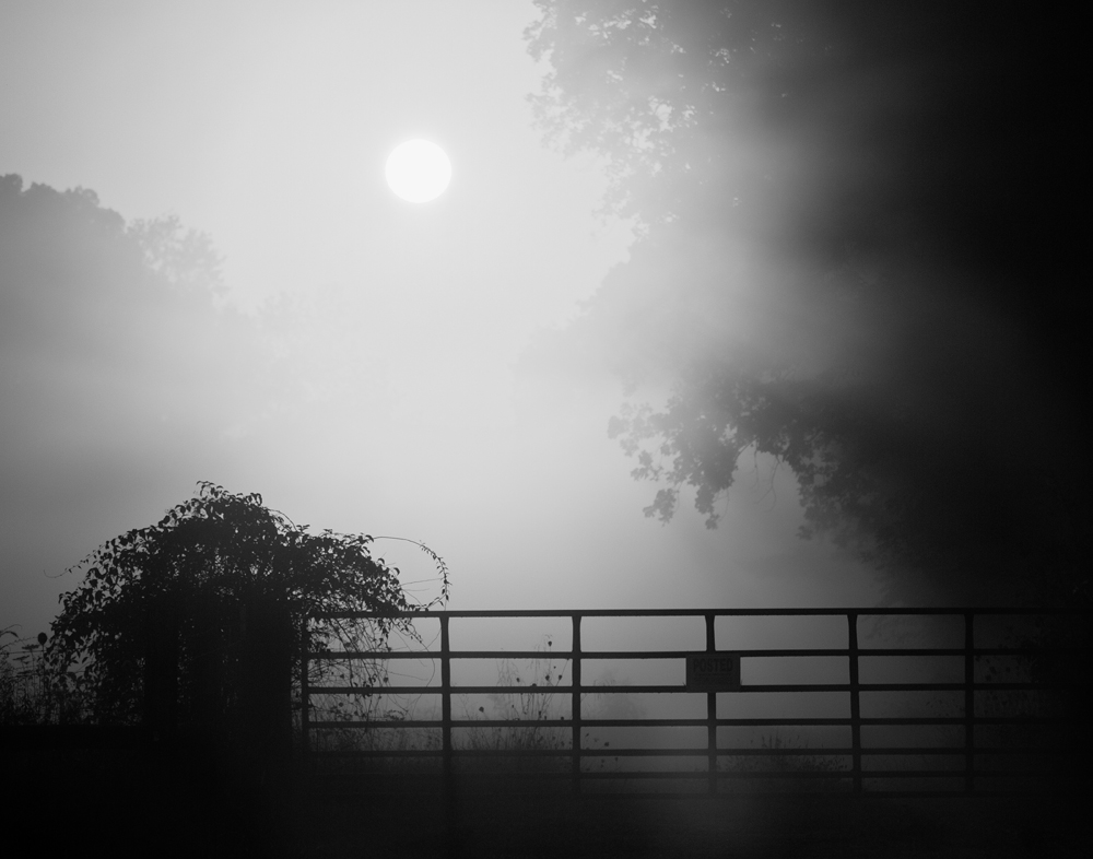 Foggy Country Sunrise (IMG_5048) black and white landscape photograph by Keith Dotson.