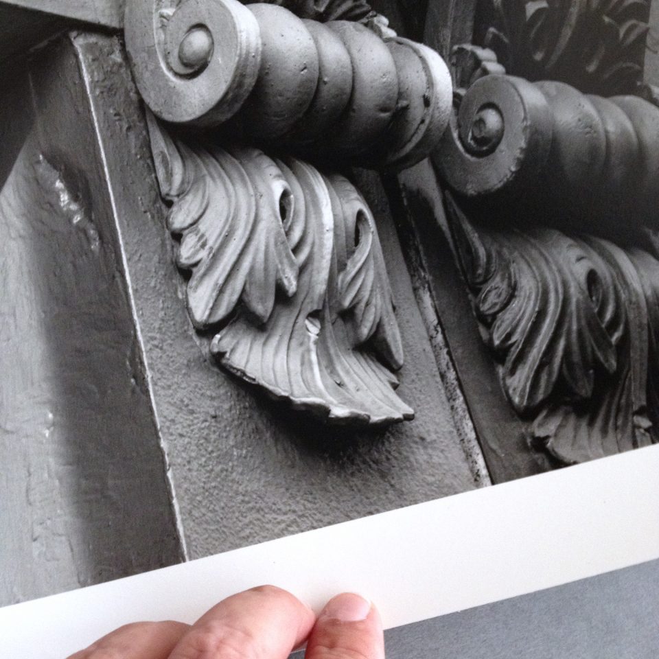 Detail photograph of architectural details, printed on silver gelatin baryta surface paper