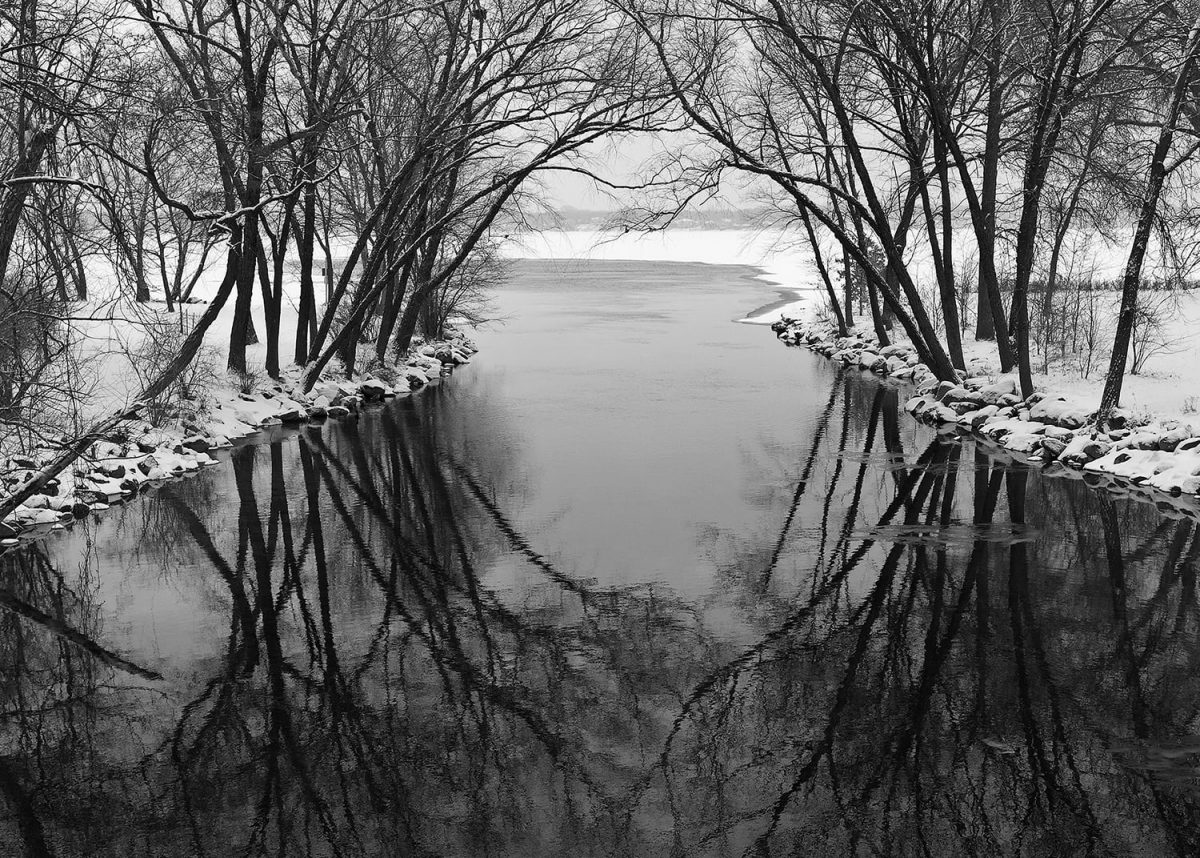 Mouth of the Yahara River at Lake Monona - Madison, Wisconsin. Black and white photograph by Keith Dotson. Click to buy a fine art print.