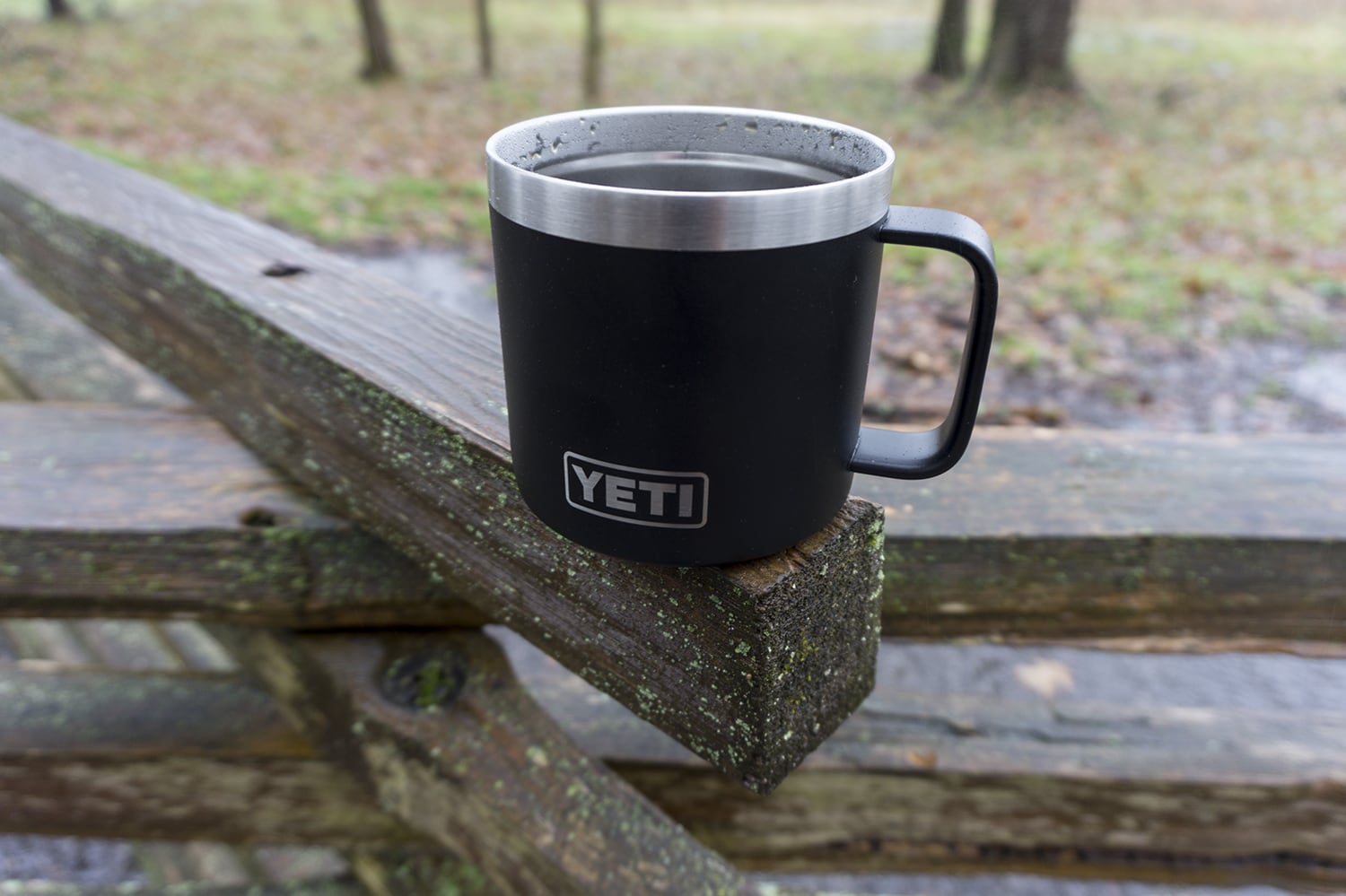 Outdoors gear: Black coffee in Black Yeti mug - Shadows and Light