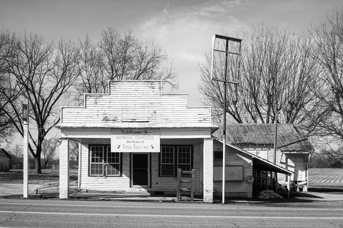 Abandoned Storefront on Highwy 19 Nutbush, Tennessee. Black and white photograph by Keith Dotson.