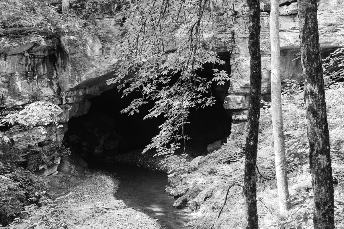 Black and white photograph of Russell Cave in Alabama, by fine art photographer Keith Dotson.