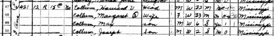 Howard Vance Collum and family, as listed in the 1940 census.