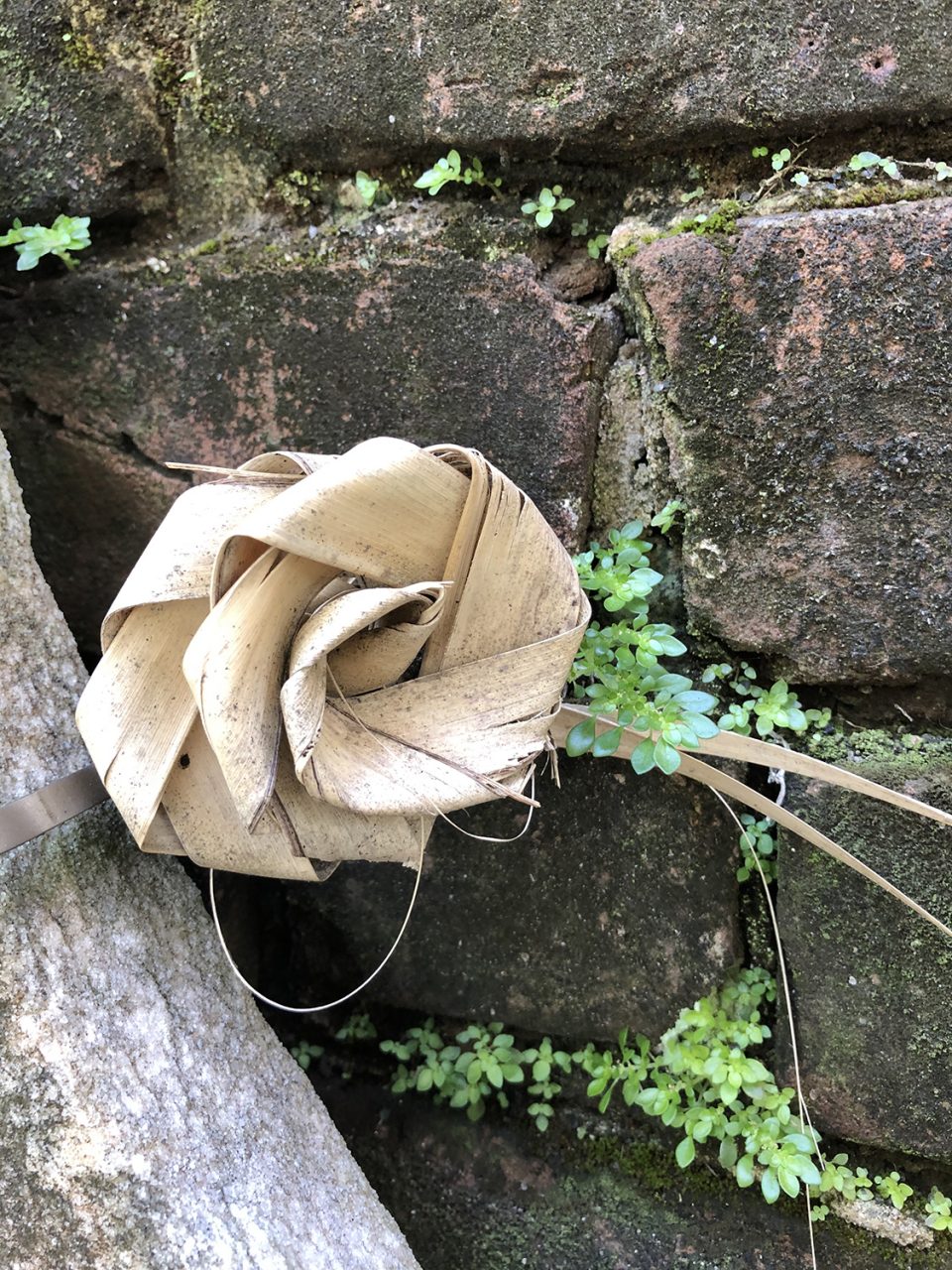 A flower made of sweetgrass, which refers to the local craft of making sweetgrass baskets, a tradition of the Gullah Geechee community of the low country.
