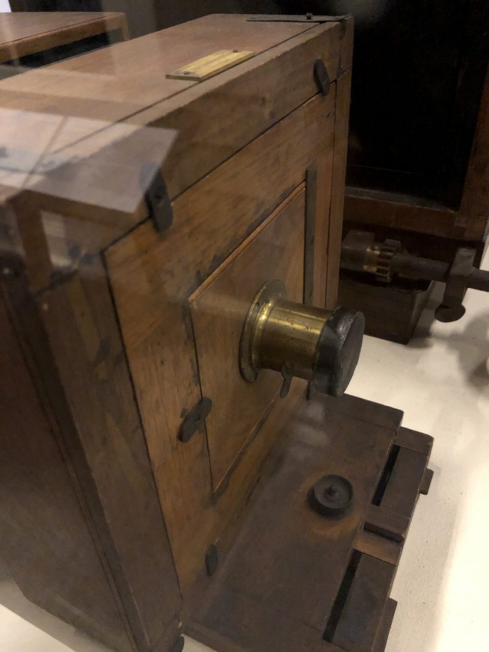 Another view of the lens of the old Daguerreotype camera held on display in the Museum of Charleston.