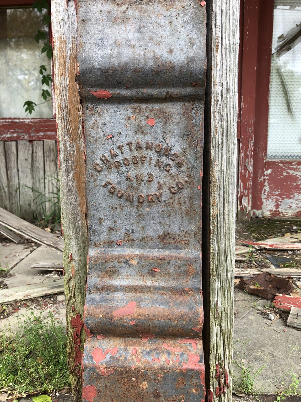 Chattanooga Roofing and Foundry Co. column found on an abandoned and collapsing building in Itta Bena, Mississippi.