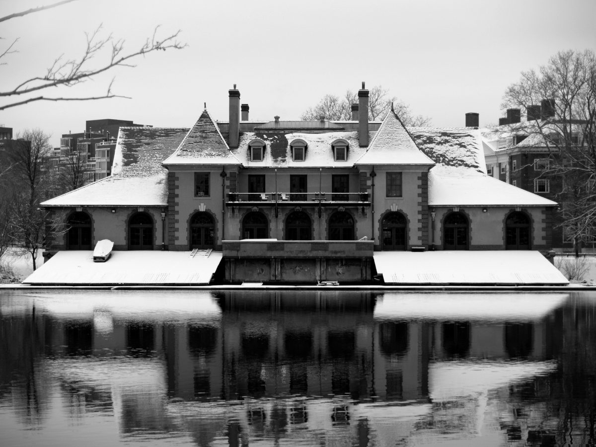 Weld Boathouse in Winter, a black and white photograph by Keith Dotson. Buy a fine art print here.