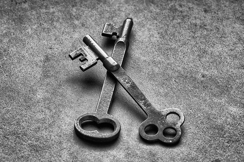 Two Antique Keys, black and white photograph by Keith Dotson. Click to buy a fine art print.