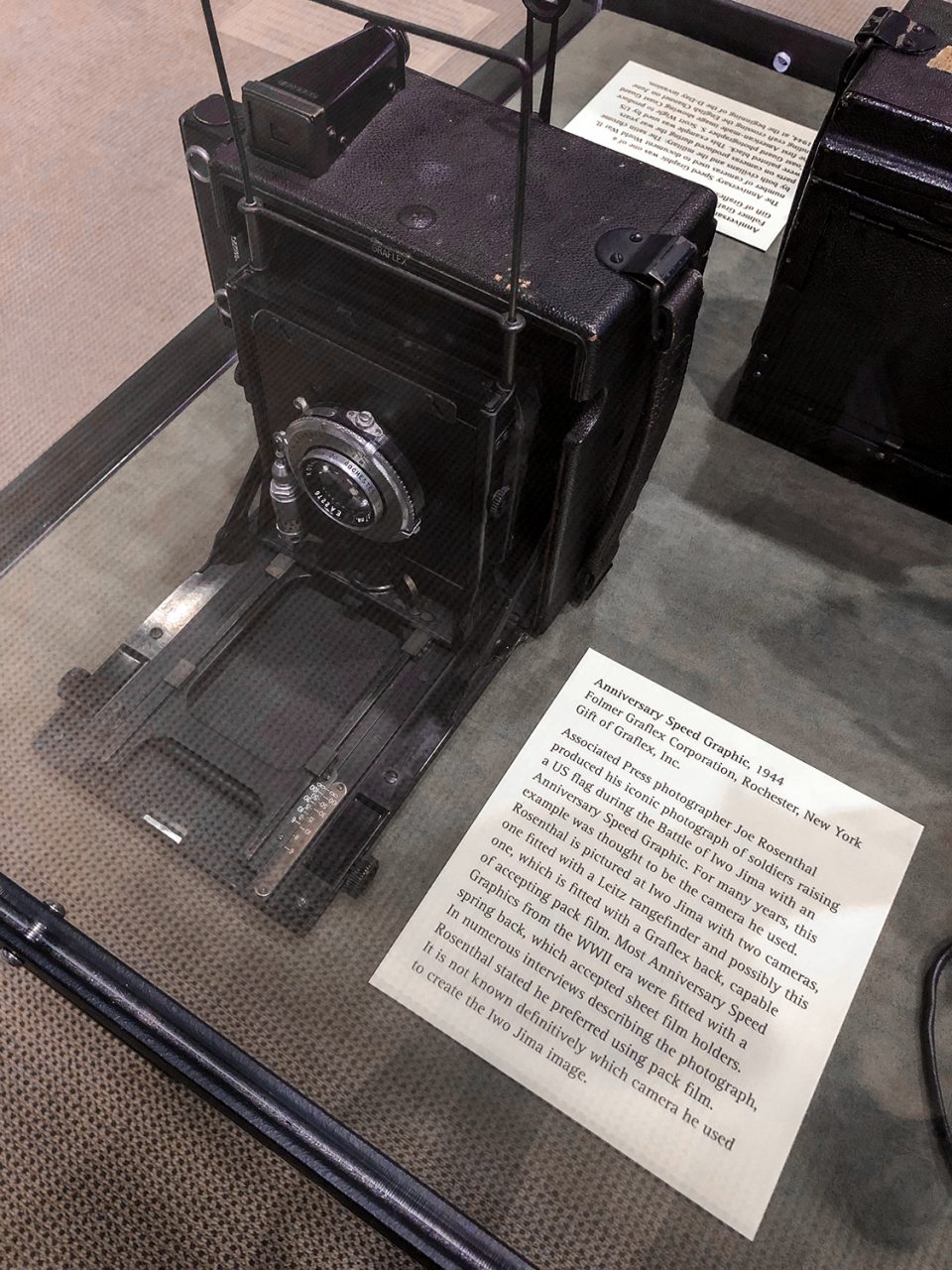 A picture of (perhaps) the Graflex Speed Graphic camera used by photojournalist Joe Rosenthal to shoot the U.S. Marines raising the flag over Iwo Jima.