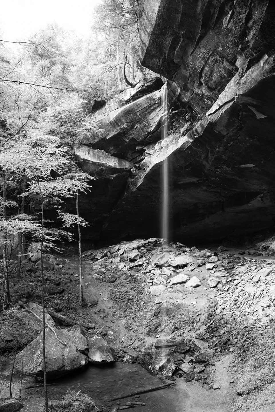 Black and white landscape photograph of Yahoo Falls, Kentucky, by Keith Dotson. Click to buy a fine art print.