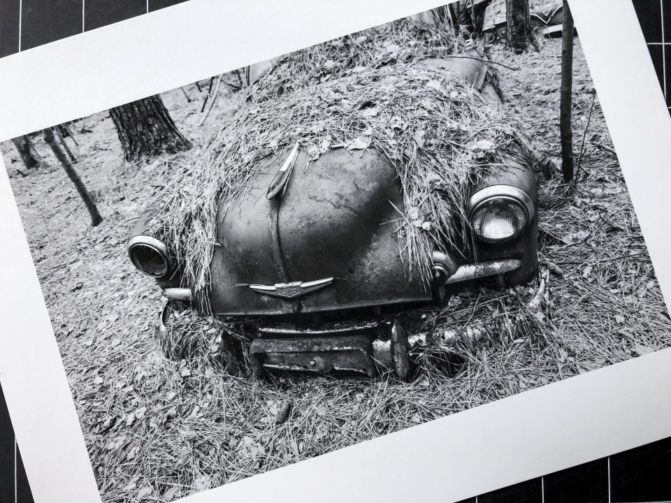 Black and white photograph of an antique car printed on the new Arches 88 photographic paper from Canson Infinity.
