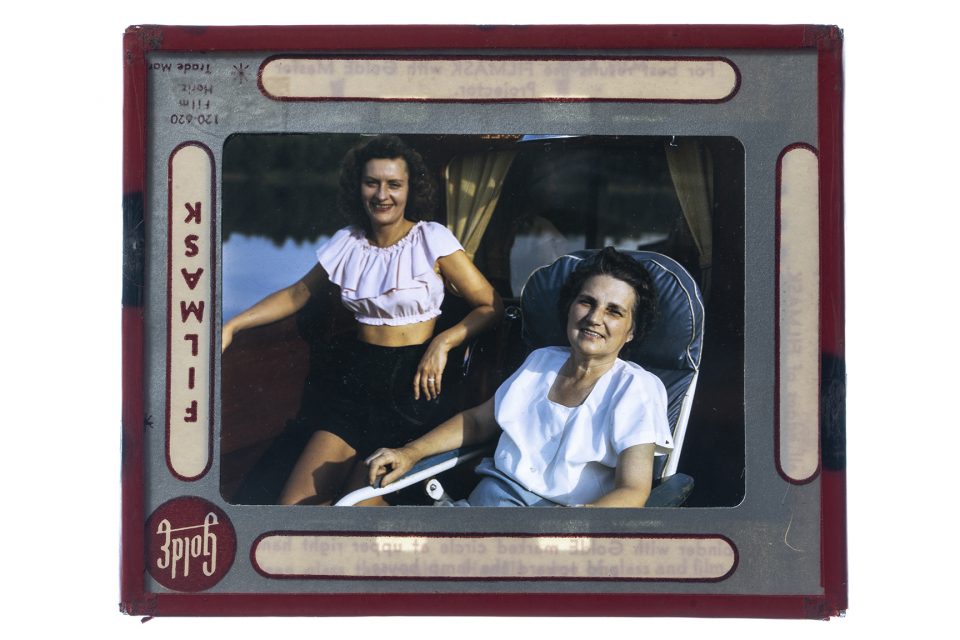 This slide seems to show a mother and daughter. The color of the film is gorgeous, but it's sad that their descendants no longer possess these images. They people pictured are almost certainly gone, and the memories of these events are lost.