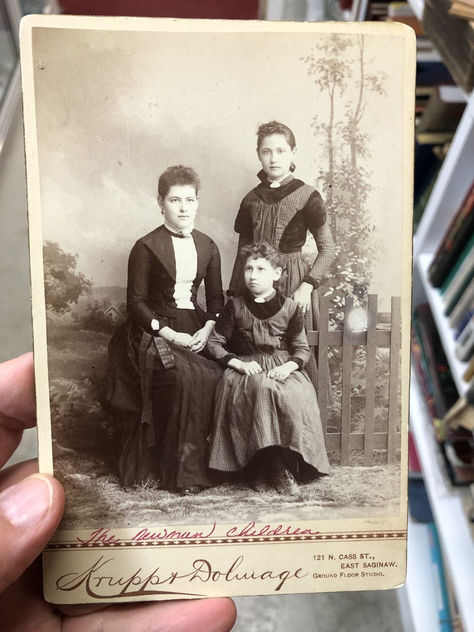 Cabinet card portrait of the Newman children made by the photography studio of Krupp & Dolmage in East Saginaw, probably circa 1890.