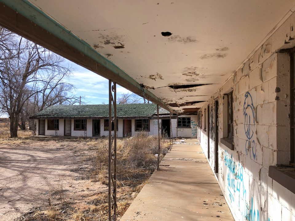 The ruins of the old Texas Longhorn Motel in Glenrio, Texas.