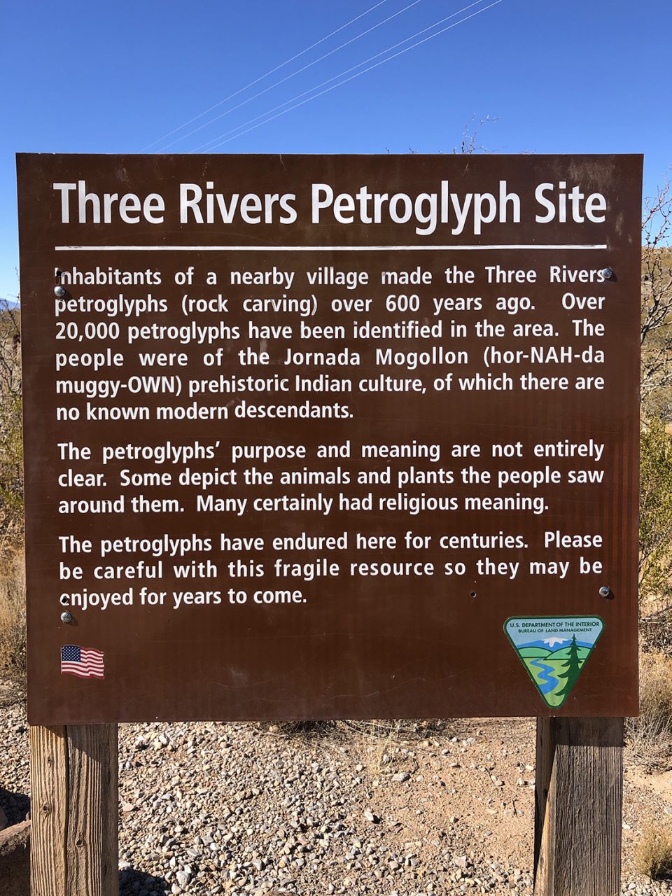 U.S. Department of the Interior sign at the Three Rivers Petroglyph Site in New Mexico. Photograph by Keith Dotson. Copyright 2022.