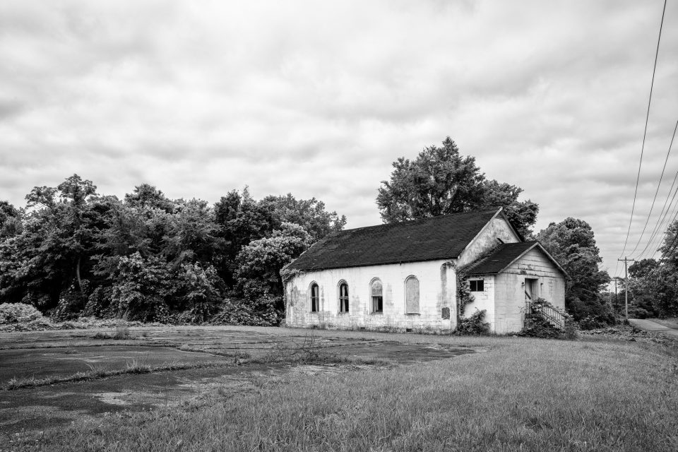 Landscape Photograph with an Abandoned Southern Church. Black and White Photograph by Keith Dotson. Buy a print here.