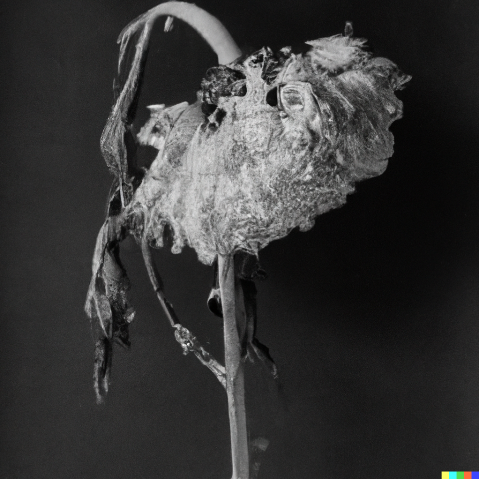AI art created by Keith Dotson on AI using the Written prompts: realistic black and white photograph based on the dead flower photos by Keith Dotson Photography, digital art