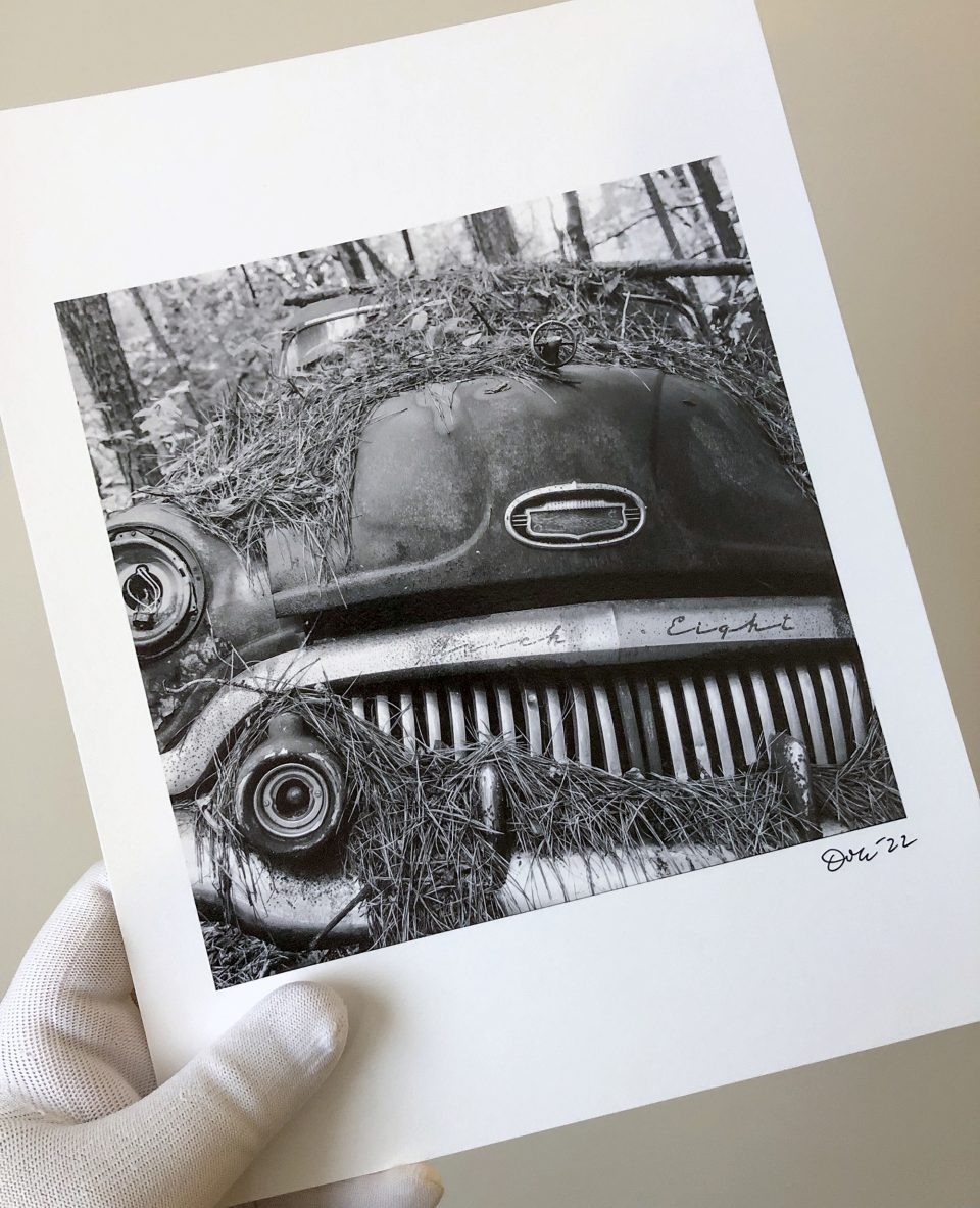 This is a 7-inch test print of one of the new photographs made on Hahnemuhle Photorag Baryta, one of my favorite fine art photo papers. It's made of a cotton substrate covered on the printing side by a baryta coating. It's acid-free with no optical brightening agents and rated as museum quality.