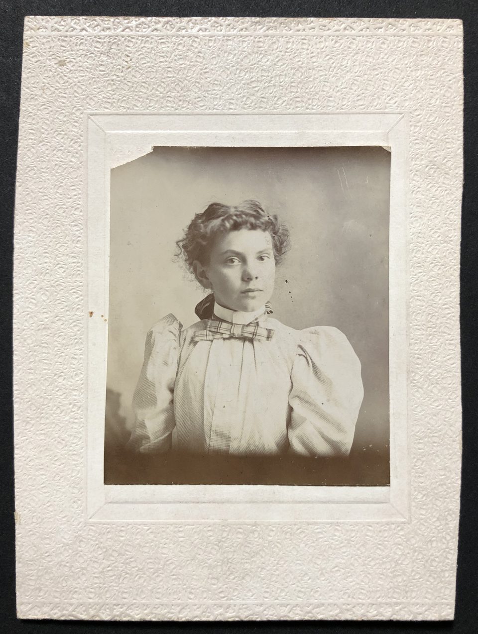 A small portrait of a girl by the studio of Carl Thiel, made in Duluth, although he also had a studio in Hibbing for a while. This pretty young lady seems to display some attitude in her direct yet somewhat askance gaze. This appears to be a gelatin silver photograph rather than an albumen print.