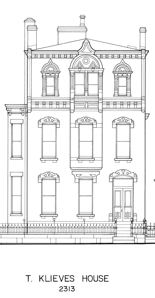 Front elevation of the Theodore Klieves house on Chapline Street in Wheeling, West Virginia. Courtesy of the Library of Congress