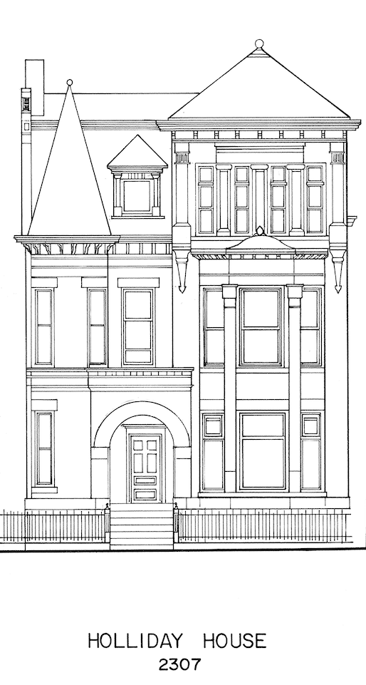Front elevation of the John Holliday house on Chapline Street in Wheeling, West Virginia. Courtesy of the Library of Congress