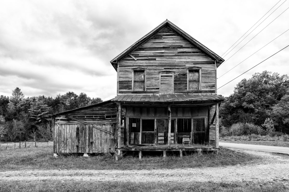 Black and white photograph of the historic Hamilton-Lay General Store in Union County, Tennessee, built probably 1975