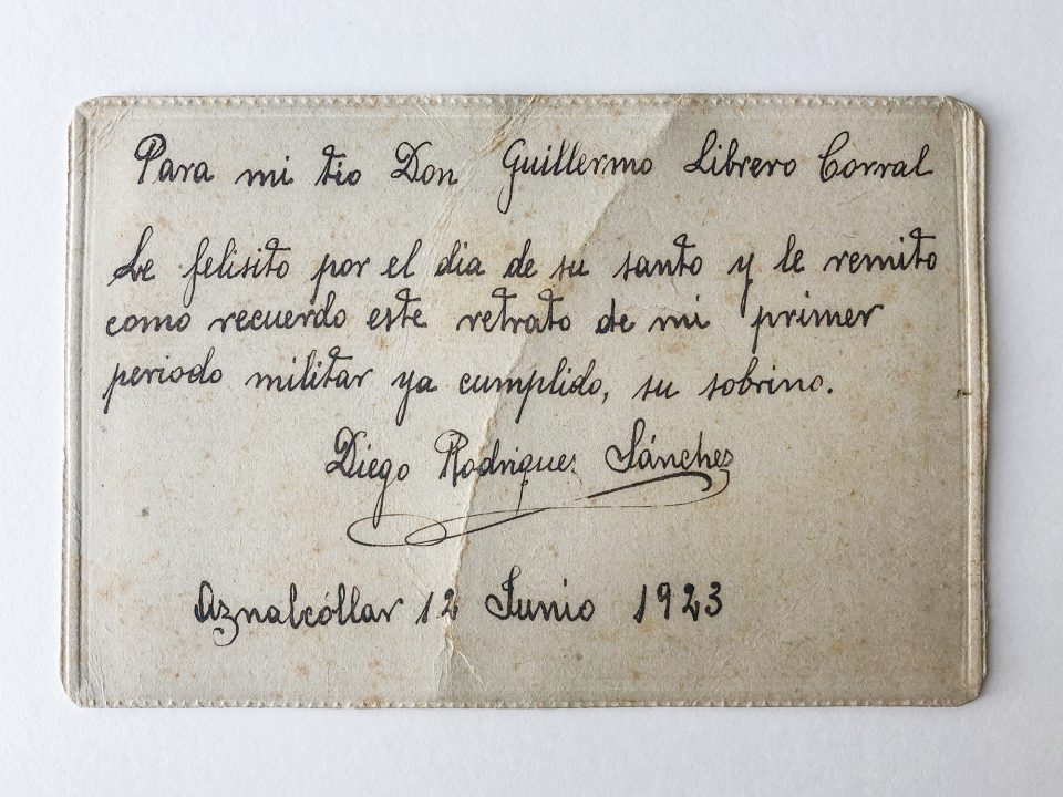 The back of the card features a message to his uncle, handwritten with a fountain pen, and dated 1923.