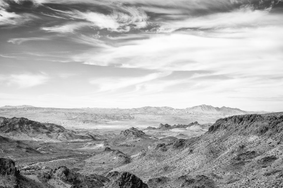View from Sitgreaves Pass, a black and white landscape photograph by Keith Dotson. 