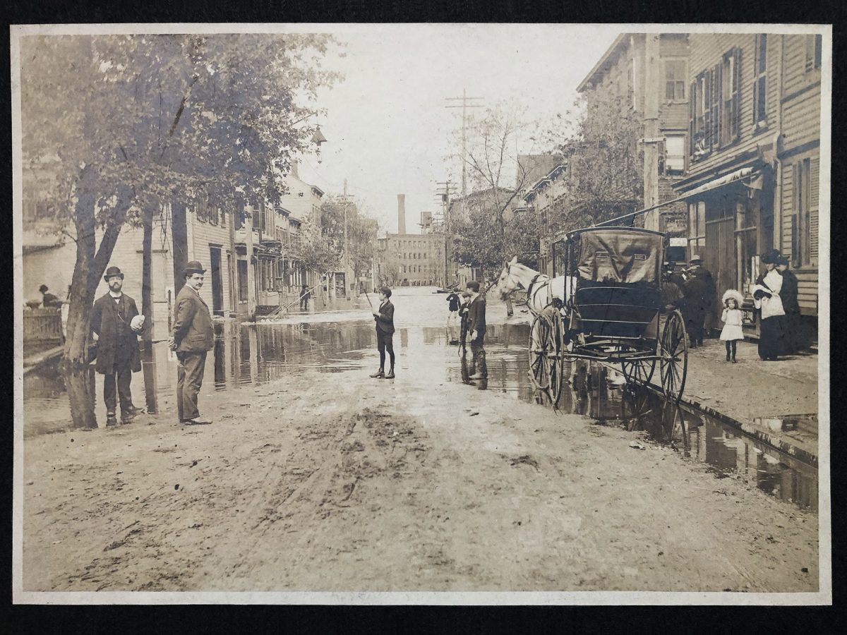 Photograph of a flooded street by an unidentified. On the back in pencil is written "Taken Oct 12, 1903." Could it be a shot of the Passaic River Flood of 1903?