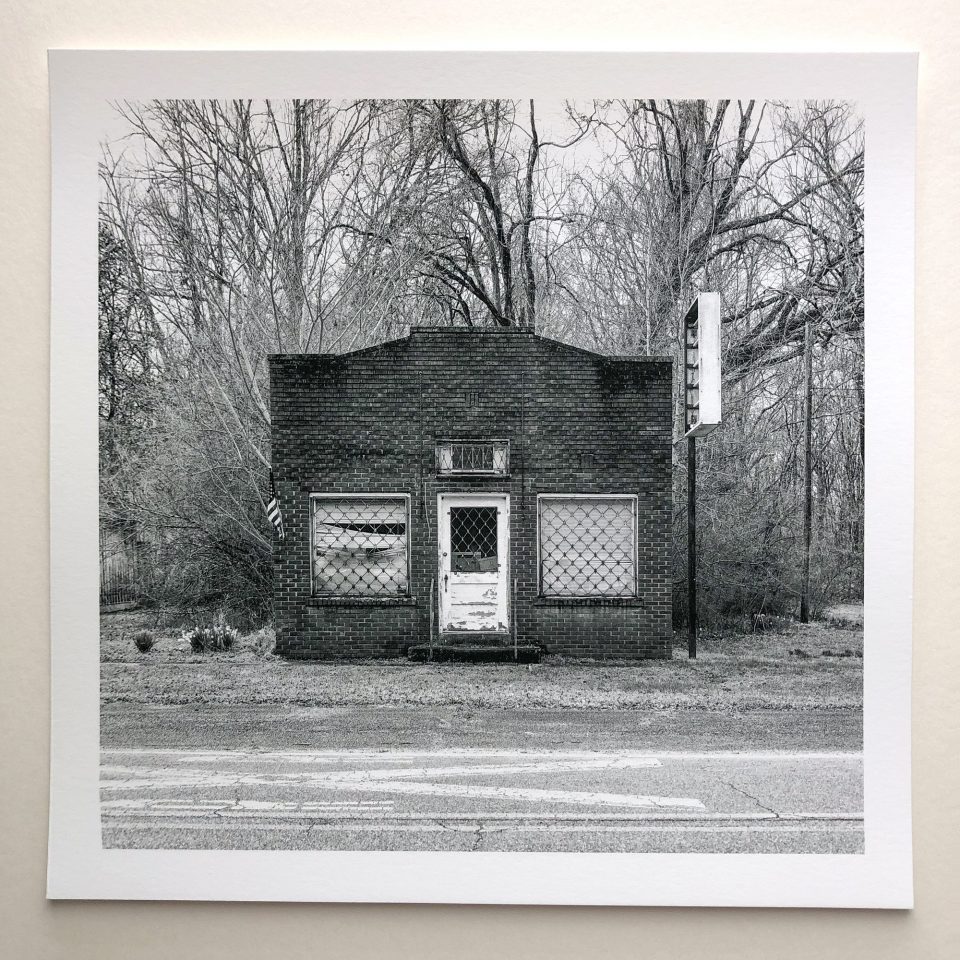 Mississippi Abandoned Storefront by Keith Dotson, black and white print on uncoated Arches 88 cotton paper. $40.00.