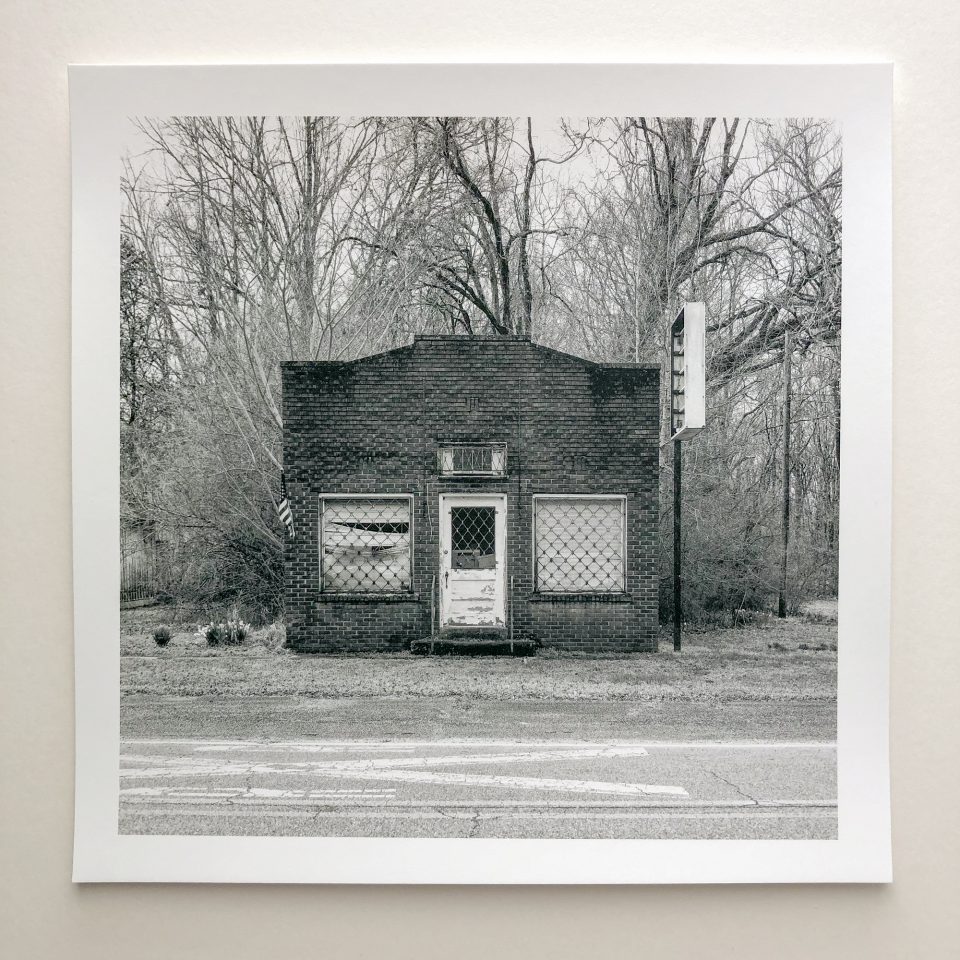 Mississippi Abandoned Storefront by Keith Dotson, black and white print on uncoated Hahnemühle Photo Rag Matt Baryta paper paper. $40.00.