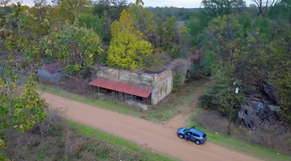 This aerial drone shot from the episode shows Griff fand I arriving at the location. Here, we can be seen emerging from my personal vehicle. Image courtesy of Perpetual Entertainment, 2025.
