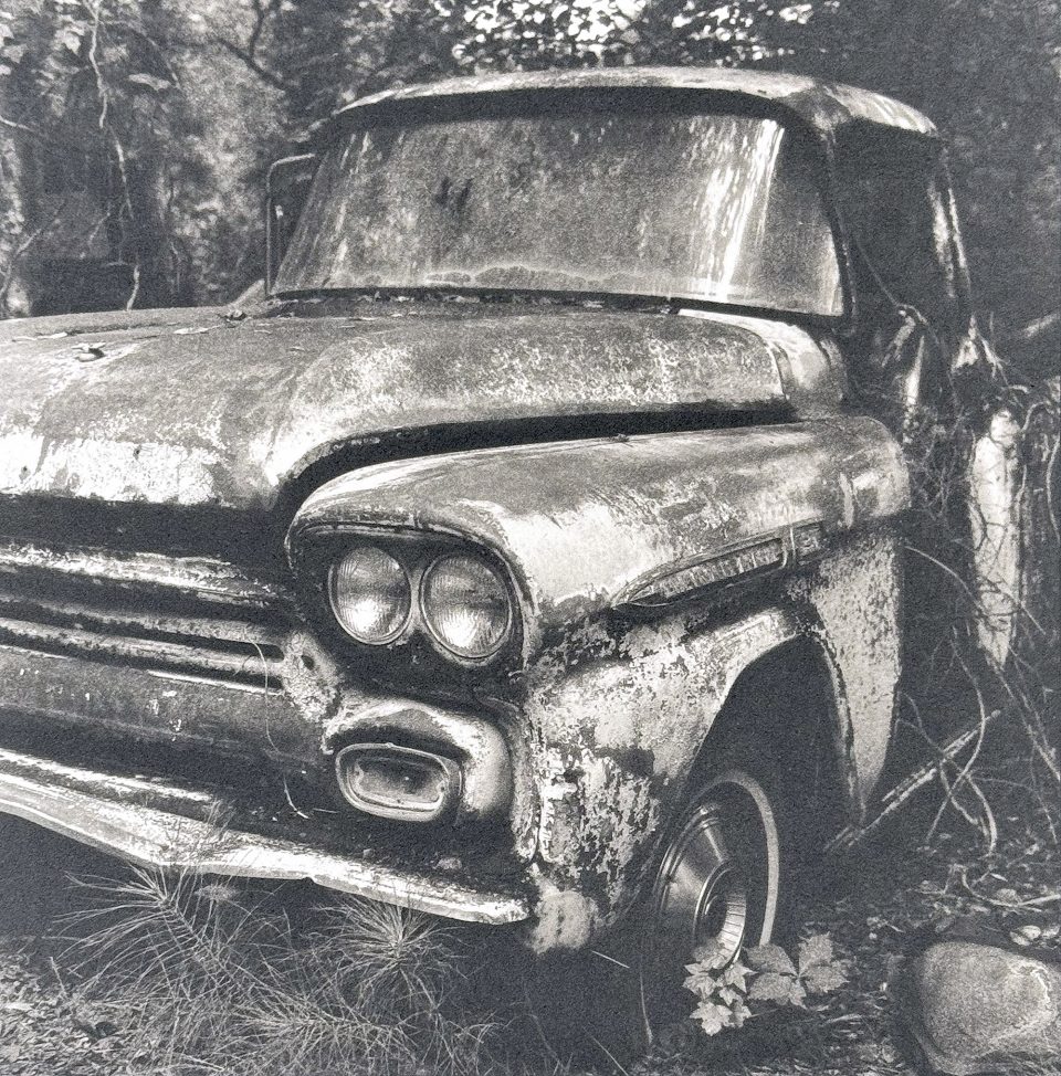An old Chevy Truck by Keith Dotson. Platinum Palladium Print on Hahnemuhle Platinum Rag paper. 7" x 7", Edition of 8 plus 2 artist proofs. Signed and numbered on the back in pencil.