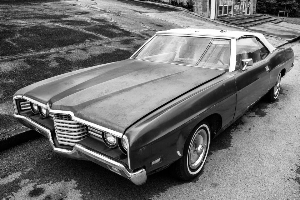 Classic Car, Columbia, Tennessee, Black and white photograph by Keith Dotson.