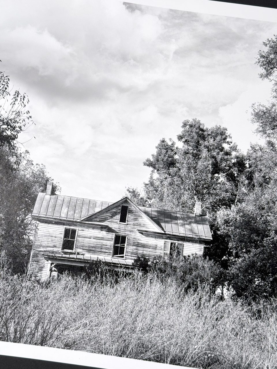 Print of the old wooden Virginia farmhouse on Canson Infinity Baryta Prestige II paper at 12 x 16 inches.