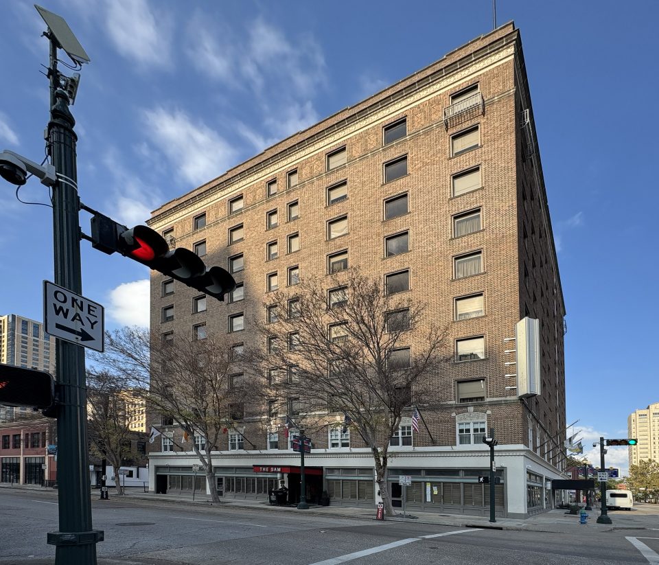 Exterior view of the Sam Houston Hotel, built 1924, which is now the home of a collection of Keith Dotson photographs.