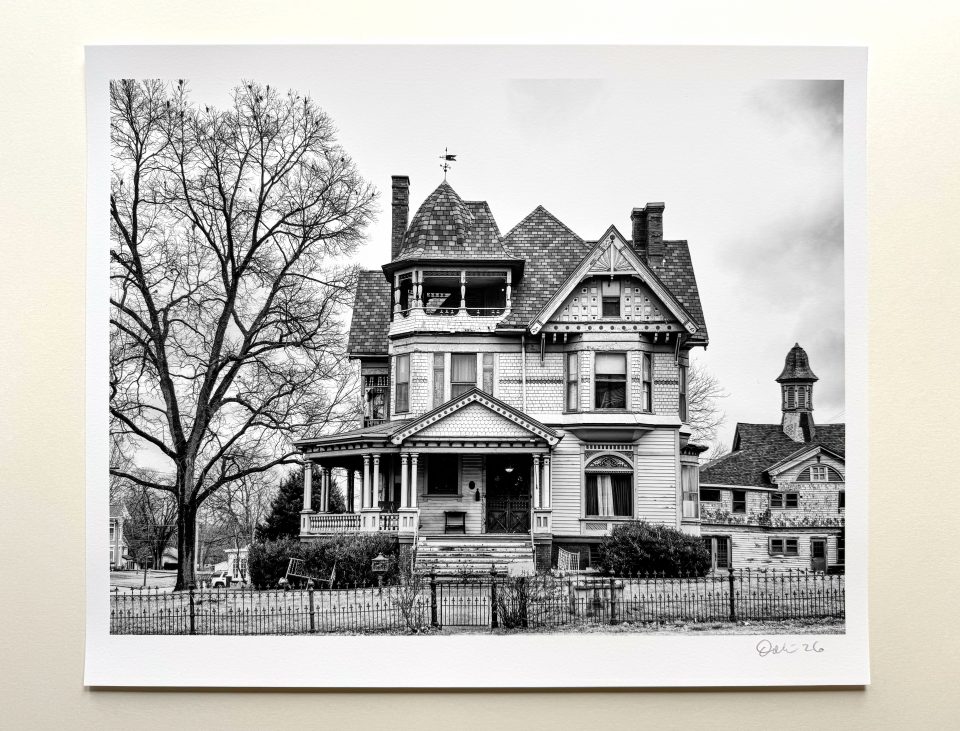 Black and white photograph of the William W. Gray House, printed on museum quality fine art paper.