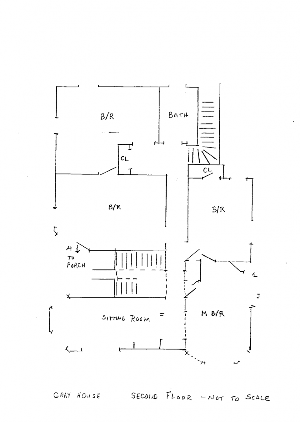 Plan of the second floor of the Gray House as shown in the National Register of Historic Places application from 1992.
