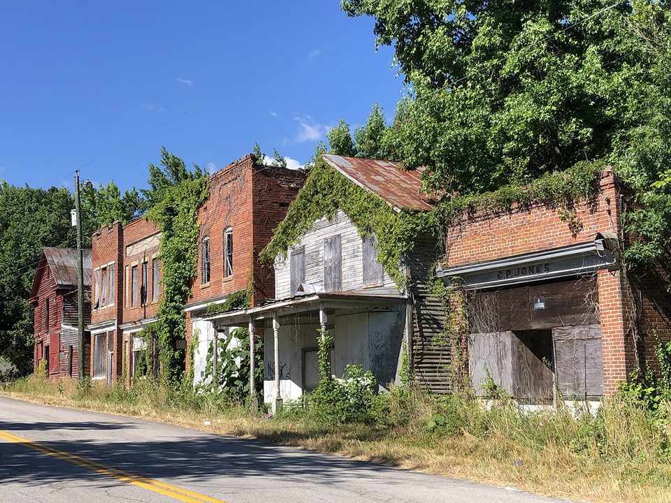 Cell phone photograph showing the ghost town at Union Level, Virginia on the morning I interviewed Jimmy O. Thompson about the town's history.